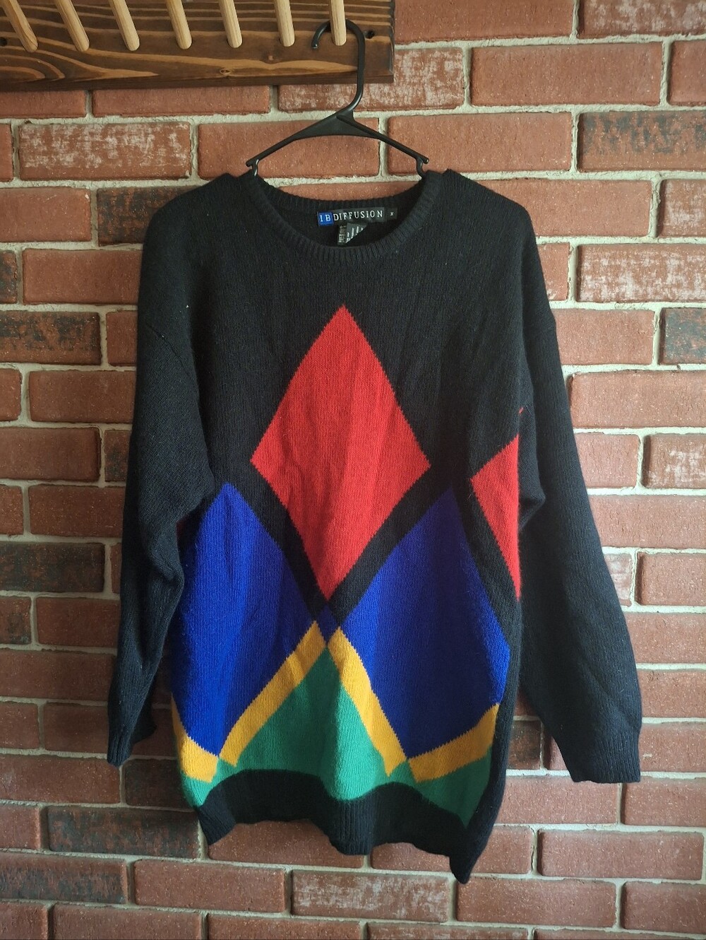 Black Geometric Colorblock Men's Sweater